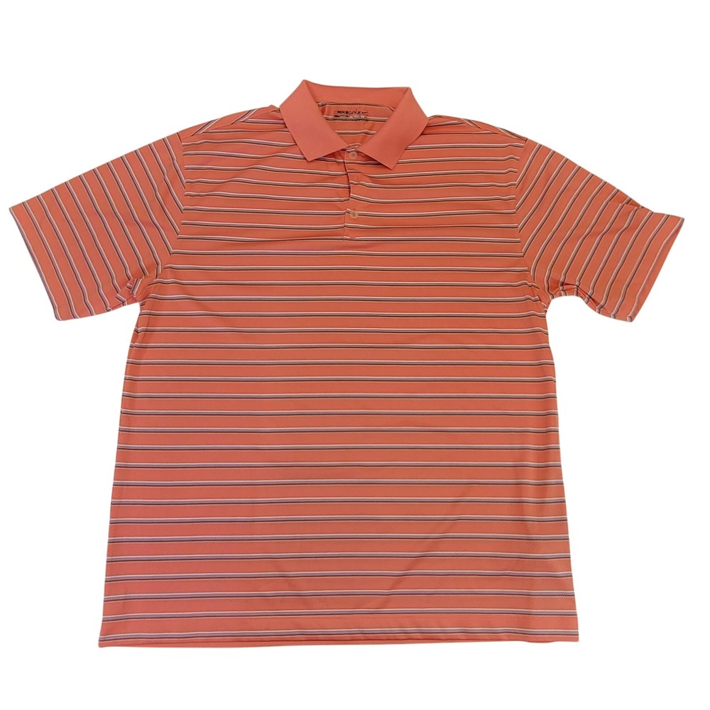 Nike Golf XL‎ Mens Polo Shirt Striped Dri Fit Orange White Gray Athletic Top